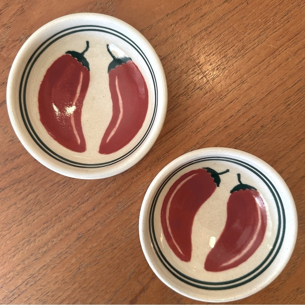 TWO Handcrafted Studio Pottery Bowls Chili Pepper signed JEM Jerome AZ‎ 2019 4”